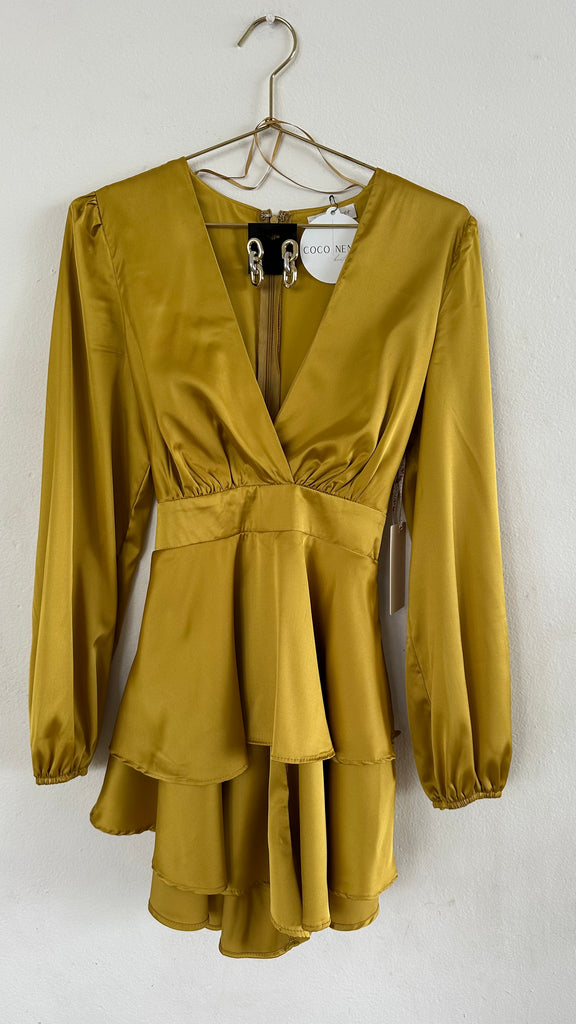 V Neckline Silky Romper in Mustard