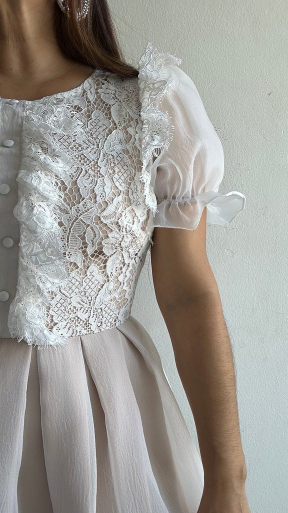 Organza Lace Puff Sleeve Dress.